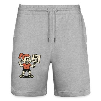 NO JOB – Angry child with protest sign - Stanley/Stella Trainer Unisex Organic Jogging Shorts - heather grey - Front - Nik (191cm) & Marisol (170cm)