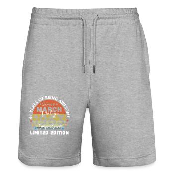 61 Years Old Made In 1963 Vintage March 1963 - Stanley/Stella Trainer Unisex Organic Jogging Shorts - heather grey - Front - Nik (191cm) & Marisol (170cm)