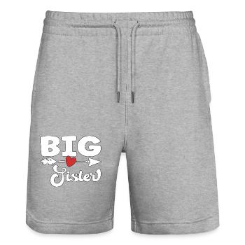 Big Sister - große Schwester - Stanley/Stella Unisex Bio Joggingshorts Trainer  - Grau meliert - Vorne - Nik (191cm) & Marisol (170cm)