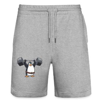 Strong Penguin Workout Dumbbell Comic Style - Stanley/Stella Trainer Unisex Organic Jogging Shorts - heather grey - Front - Nik (191cm) & Marisol (170cm)