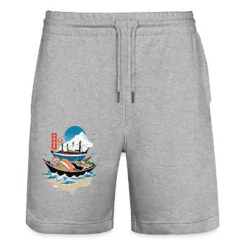 Sushi Bowl japonais Streetwear Art - Short de jogging bio TRAINER Stanley/Stella unisexe - gris chiné - Devant - Nik (191cm) & Marisol (170cm)