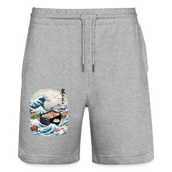 Japanese Sushi Ukiyo-E Art Aesthetic Design - Stanley/Stella Trainer Unisex Organic Jogging Shorts - heather grey - Front - Nik (191cm) & Marisol (170cm)