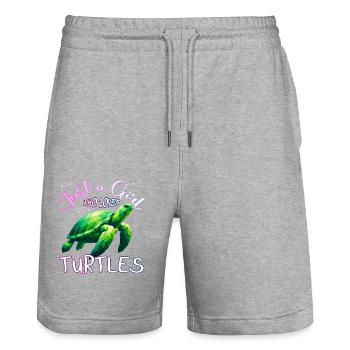 Just a Girl who Loves Turtles - Stanley/Stella Trainer Unisex Organic Jogging Shorts - heather grey - Front - Nik (191cm) & Marisol (170cm)