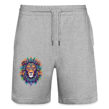 Spirituelles Löwe Mandala Krafttier Design - Stanley/Stella Unisex Bio Joggingshorts Trainer  - Grau meliert - Vorne - Nik (191cm) & Marisol (170cm)