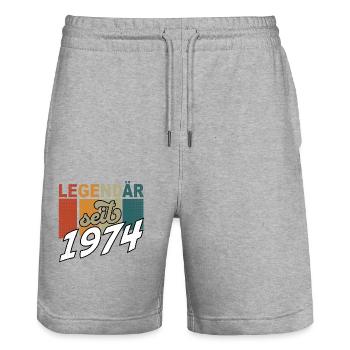 50. Geburtstag Mann Frau 50 Jahre 1974 Geschenk - Stanley/Stella Unisex Bio Joggingshorts Trainer  - Grau meliert - Vorne - Nik (191cm) & Marisol (170cm)