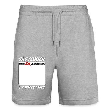 18. Geburtstag Gästebuch 18 Jahre Lustig - Stanley/Stella Unisex Bio Joggingshorts Trainer  - Grau meliert - Vorne - Nik (191cm) & Marisol (170cm)