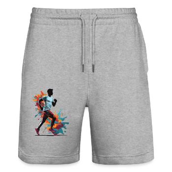 Streetwear Jogging Esthétique Style Fitness - Short de jogging bio TRAINER Stanley/Stella unisexe - gris chiné - Devant - Nik (191cm) & Marisol (170cm)