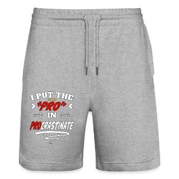 I Put the Pro in Procrastinate - Stanley/Stella Trainer Unisex Organic Jogging Shorts - heather grey - Front - Nik (191cm) & Marisol (170cm)