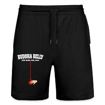 Buddha Belly rub here for luck - Stanley/Stella Unisex Bio Joggingshorts Trainer  - Schwarz - Vorne - Nik (191cm) & Marisol (170cm)