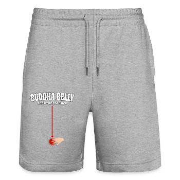 Buddha Belly rub here for luck - Stanley/Stella Unisex Bio Joggingshorts Trainer  - Grau meliert - Vorne - Nik (191cm) & Marisol (170cm)