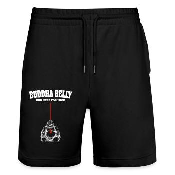 Buddha Belly rub here for luck - Stanley/Stella Unisex Bio Joggingshorts Trainer  - Schwarz - Vorne - Nik (191cm) & Marisol (170cm)