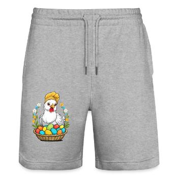 Ostern Huhn Bunt Süß Lustig Ostereier Nest - Stanley/Stella Unisex Bio Joggingshorts Trainer  - Grau meliert - Vorne - Nik (191cm) & Marisol (170cm)