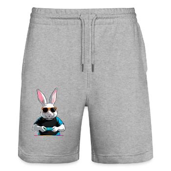 Lapin de Pâques Gamer et streetwear iconique de Pâques - Short de jogging bio TRAINER Stanley/Stella unisexe - gris chiné - Devant - Nik (191cm) & Marisol (170cm)