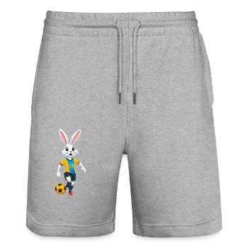 Easter Bunny Soccer Player Easter Soccer Design - Stanley/Stella Trainer Unisex Organic Jogging Shorts - heather grey - Front - Nik (191cm) & Marisol (170cm)