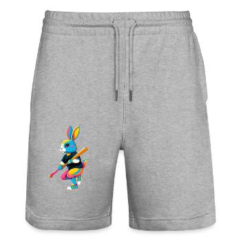 Baseball player Easter bunny in streetwear style - Stanley/Stella Trainer Unisex Organic Jogging Shorts - heather grey - Front - Nik (191cm) & Marisol (170cm)