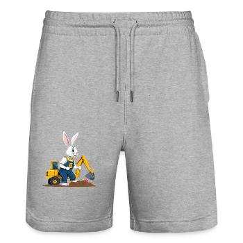 Lapin de Pâques Excavatrice Conducteur Oeufs De Pâques Creuser Drôle - Short de jogging bio TRAINER Stanley/Stella unisexe - gris chiné - Devant - Nik (191cm) & Marisol (170cm)