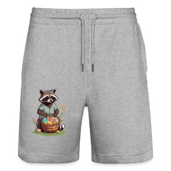 Funny Raccoon Easter Bunnies & Easter Eggs Design - Stanley/Stella Trainer Unisex Organic Jogging Shorts - heather grey - Front - Nik (191cm) & Marisol (170cm)