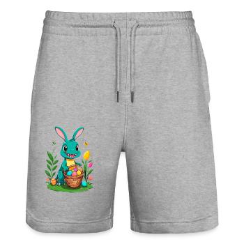 Iconic Easter Dinosaur Dinosaur Easter Bunny - Stanley/Stella Trainer Unisex Organic Jogging Shorts - heather grey - Front - Nik (191cm) & Marisol (170cm)