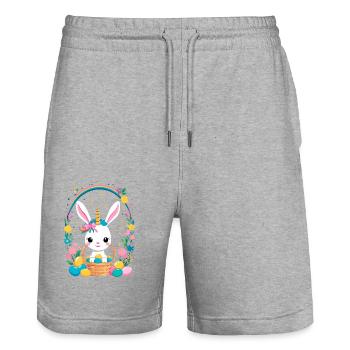 Funny Unicorn Easter Bunny Cute Easter Unicorn - Stanley/Stella Trainer Unisex Organic Jogging Shorts - heather grey - Front - Nik (191cm) & Marisol (170cm)