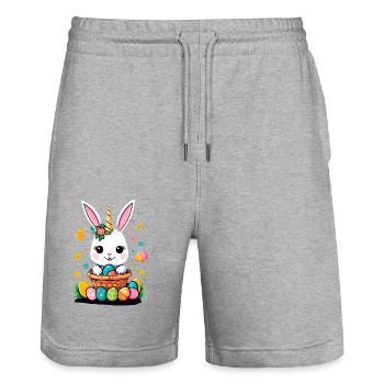 Funny Unicorn Easter Bunny Cute Easter Unicorn - Stanley/Stella Trainer Unisex Organic Jogging Shorts - heather grey - Front - Nik (191cm) & Marisol (170cm)
