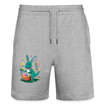 Iconic Easter Dinosaur Dinosaur Easter Bunny - Stanley/Stella Trainer Unisex Organic Jogging Shorts - heather grey - Front - Nik (191cm) & Marisol (170cm)