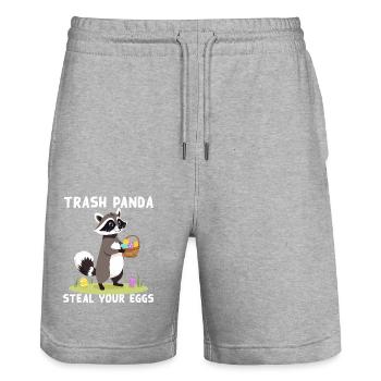Drôle de raton laveur disant ratons laveurs lapins de Pâques - Short de jogging bio TRAINER Stanley/Stella unisexe - gris chiné - Devant - Nik (191cm) & Marisol (170cm)
