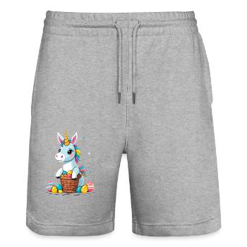Lustiges Einhorn Osterhase Süßes Ostereinhorn - Stanley/Stella Unisex Bio Joggingshorts Trainer  - Grau meliert - Vorne - Nik (191cm) & Marisol (170cm)