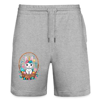 Lustiges Einhorn Osterhase Süßes Ostereinhorn - Stanley/Stella Unisex Bio Joggingshorts Trainer  - Grau meliert - Vorne - Nik (191cm) & Marisol (170cm)