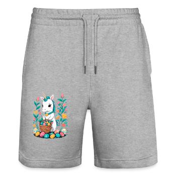 Funny Unicorn Easter Bunny Cute Easter Unicorn - Stanley/Stella Trainer Unisex Organic Jogging Shorts - heather grey - Front - Nik (191cm) & Marisol (170cm)