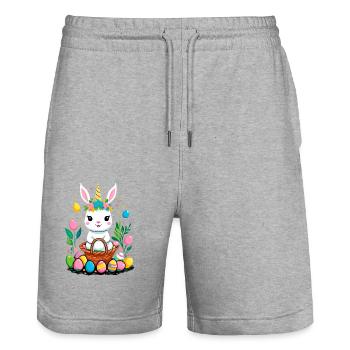 Funny Unicorn Easter Bunny Cute Easter Unicorn - Stanley/Stella Trainer Unisex Organic Jogging Shorts - heather grey - Front - Nik (191cm) & Marisol (170cm)