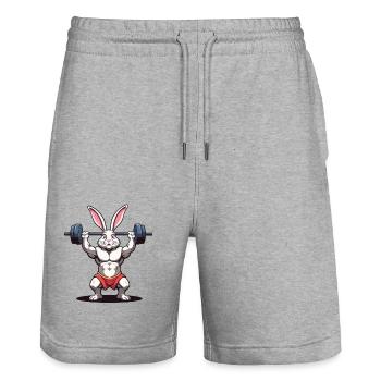 Lapin de Pâques Body Building Animal Drôle Séance D’entraînement - Short de jogging bio TRAINER Stanley/Stella unisexe - gris chiné - Devant - Nik (191cm) & Marisol (170cm)