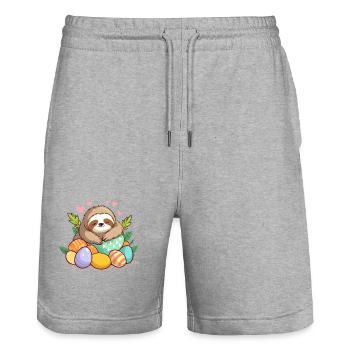 Lustiges Faultier Osterhase Süßes Osterdesign - Stanley/Stella Unisex Bio Joggingshorts Trainer  - Grau meliert - Vorne - Nik (191cm) & Marisol (170cm)