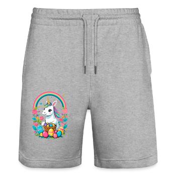 Funny Unicorn Easter Bunny Cute Easter Unicorn - Stanley/Stella Trainer Unisex Organic Jogging Shorts - heather grey - Front - Nik (191cm) & Marisol (170cm)