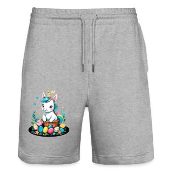 Lustiges Einhorn Osterhase Süßes Ostereinhorn - Stanley/Stella Unisex Bio Joggingshorts Trainer  - Grau meliert - Vorne - Nik (191cm) & Marisol (170cm)