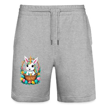 Lustiges Einhorn Osterhase Süßes Ostereinhorn - Stanley/Stella Unisex Bio Joggingshorts Trainer  - Grau meliert - Vorne - Nik (191cm) & Marisol (170cm)