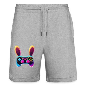 Lapin de Pâques Gamer Jeux de Pâques emblématiques - Short de jogging bio TRAINER Stanley/Stella unisexe - gris chiné - Devant - Nik (191cm) & Marisol (170cm)