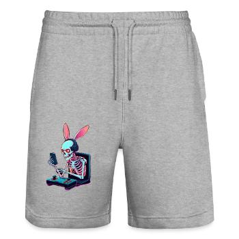 Osterhase Gamer und Gaming Streetwear Design - Stanley/Stella Unisex Bio Joggingshorts Trainer  - Grau meliert - Vorne - Nik (191cm) & Marisol (170cm)