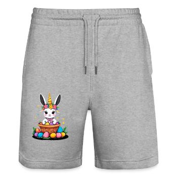 Lustiges Einhorn Osterhase Süßes Ostereinhorn - Stanley/Stella Unisex Bio Joggingshorts Trainer  - Grau meliert - Vorne - Nik (191cm) & Marisol (170cm)