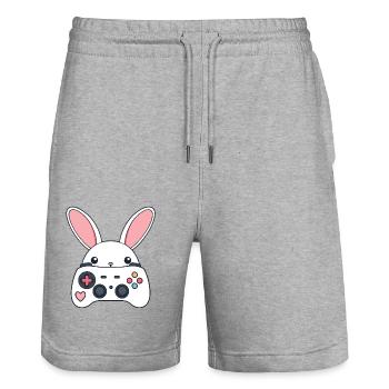 Osterhase Gamer Ikonisches Ostern Gaming - Stanley/Stella Unisex Bio Joggingshorts Trainer  - Grau meliert - Vorne - Nik (191cm) & Marisol (170cm)