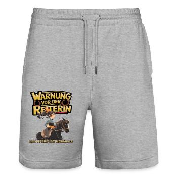 Vorsicht vor der Reiterin, das Pferd ist harmlos - Stanley/Stella Unisex Bio Joggingshorts Trainer  - Grau meliert - Vorne - Nik (191cm) & Marisol (170cm)