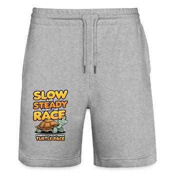 Slow and steady wins the race embrace turtle pace - Stanley/Stella Trainer Unisex Organic Jogging Shorts - heather grey - Front - Nik (191cm) & Marisol (170cm)