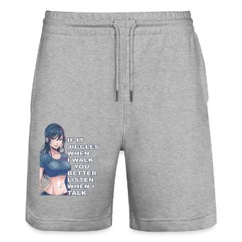 If it jiggles when I walk better listen when talk - Stanley/Stella Unisex Bio Joggingshorts Trainer  - Grau meliert - Vorne - Nik (191cm) & Marisol (170cm)