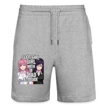 Une bonne fille avec une mauvaise attitude - Short de jogging bio TRAINER Stanley/Stella unisexe - gris chiné - Devant - Nik (191cm) & Marisol (170cm)