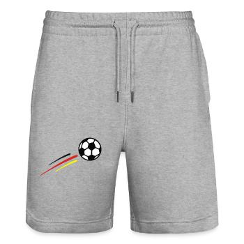 Fußball mit Streifen in schwarz, rot und gold - Stanley/Stella Unisex Bio Joggingshorts Trainer  - Grau meliert - Vorne - Nik (191cm) & Marisol (170cm)