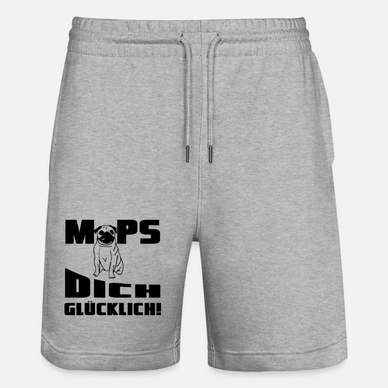 Mops dich glücklich! Geschenk - Stanley/Stella Unisex Bio Joggingshorts Trainer  - Grau meliert