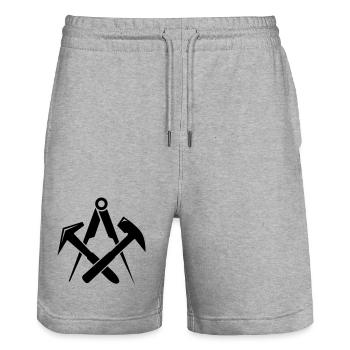 Dachdecker Zunftzeichen - Stanley/Stella Unisex Bio Joggingshorts Trainer  - Grau meliert - Vorne - Nik (191cm) & Marisol (170cm)