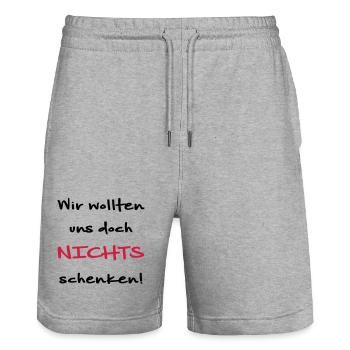 Wir wollten uns doch nichts schenken Geschenkidee - Stanley/Stella Unisex Bio Joggingshorts Trainer  - Grau meliert - Vorne - Nik (191cm) & Marisol (170cm)