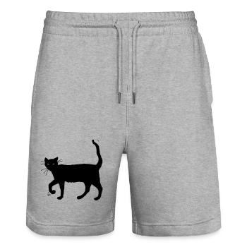 Chat noir - Short de jogging bio TRAINER Stanley/Stella unisexe - gris chiné - Devant - Nik (191cm) & Marisol (170cm)
