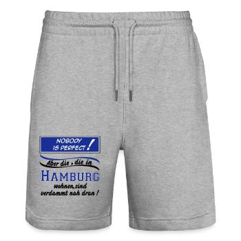 Hamburg , Tradition , Fußball Fan , Nobody (25) - Stanley/Stella Unisex Bio Joggingshorts Trainer  - Grau meliert - Vorne - Nik (191cm) & Marisol (170cm)