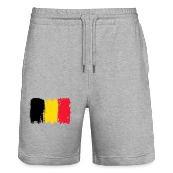 Art au pinceau du drapeau belge - Short de jogging bio TRAINER Stanley/Stella unisexe - gris chiné - Devant - Nik (191cm) & Marisol (170cm)